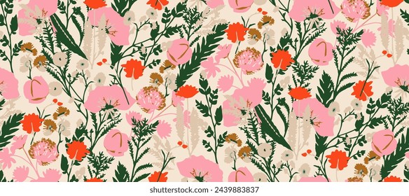 Colored floral silhouette seamless pattern.