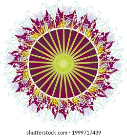 Colored floral splashes with star elements on white. Detailed flower in the form of an explosion for greeting cards, backgrounds and textures, wallpaper, textiles, tattoos, prints, etc.