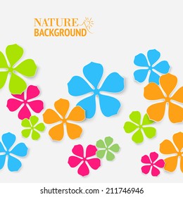 Colored flower backdrop on gray background. Vector illustration.