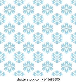 Colored flower seamless background. Blue and white ornaments