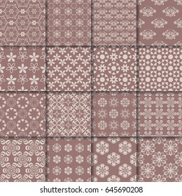 Colored flower seamless background. Brown ornamental collection