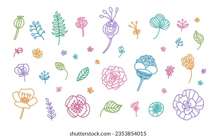 Colored flower set made of lines