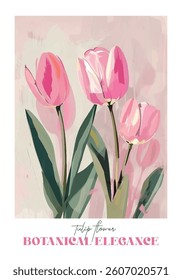 Colored flowers. Botanical elegance. Vector tulips. Poster