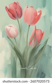 Colored flowers. Botanical elegance. Vector tulips. Poster