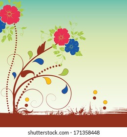 colored flowers with branches and leaves in gradient background