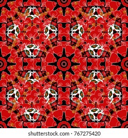 Colored flowers, Mandalas and elements in a black, white and pink colors. Vector print in the bohemian style. Ethnic and tribal motifs. Embroidery - seamless ornament.