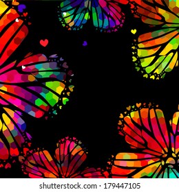 colored flowers on a black background . Vector 