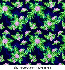 colored flowers on a dark background. Seamless vector pattern.