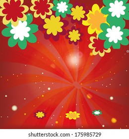 a lot of colored flowers in a spiral background