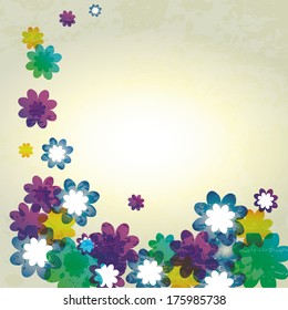 a lot of colored flowers in a yellow background