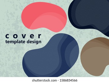 Colored flowing abstract shapes and particles on a light background with texture. Modern dynamic graphic design for business cards, invitations, gift cards, flyers, brochures. Vector illustration