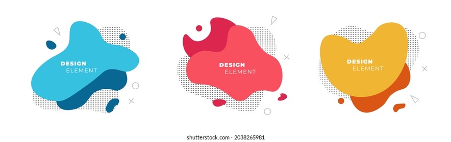 Colored fluid elements for minimal banner, logo, and etc. Set of abstract geometric shapes fluid shapes. Futuristic trendy dynamic elements. Abstract memphis background. Vector EPS10.