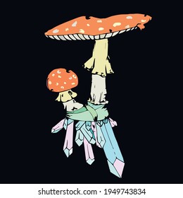 Colored Fly Agarics with Quartz Crystals