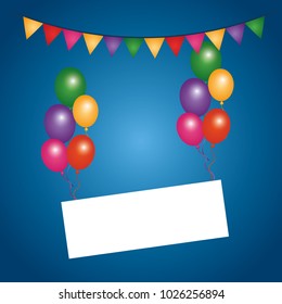 colored flying balloons empty board pennant decoration
