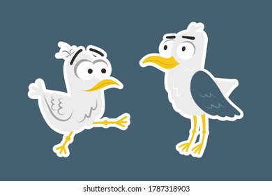 Colored flying gull isolated on transparent background. Colorful pictogram original design. Vector shabby hand drawn illustration