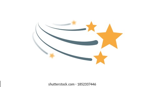 Colored flying stars or a comet with a tail, blur effect. Vector illustration on a white background.