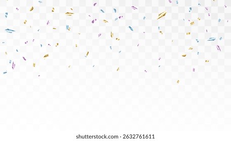 Confeti de papel de aluminio de color que cae sobre un fondo transparente. Elemento para diseño festivo, publicidad y animaciones.
