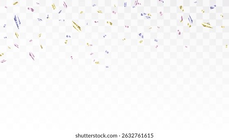 Colored foil confetti falling on a transparent background. Element for festive design, advertising and animations.