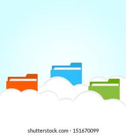Colored  folder files on white clouds - Cloud storage background 