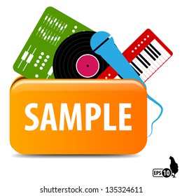 Colored folder icon with music accessories.
