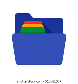 Colored folders with documents. Vector icon. Indigo
