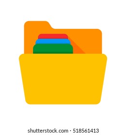 Colored folders with documents. Vector icon. Yellow
