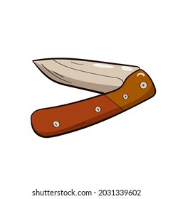 Colored folding knife. Doodle style. Icon. Isolated on a white background. Tourism, camping. Vector illustration
