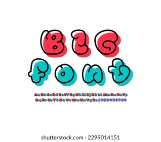 Colored font, comic alphabet in the cartoon style, child uppercase and lowercase letters and numbers, vector illustration 10EPS