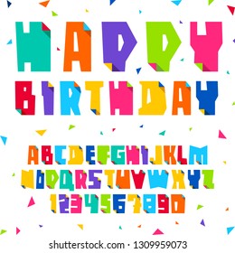 Colored Font, letters cut from paper with bent angle, uppercase