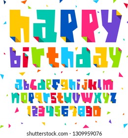 Colored Font, letters cut from paper with bent angle, lowercase,