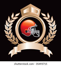 colored football helmet on royal crest