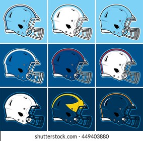 Colored Football Helmets In Blue Tones