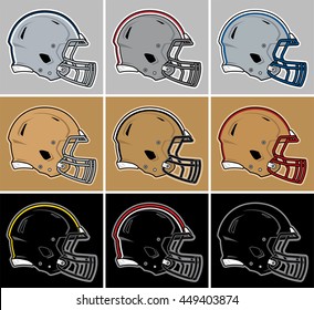 Colored Football Helmets In Silver, Gold, Black Tones