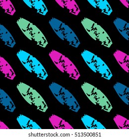colored footprints on the black background. abstract fingerprints. seamless pattern.