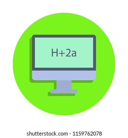 colored formula on the monitor in green badge icon. Element of science and laboratory for mobile concept and web apps. Detailed formula on the monitor icon