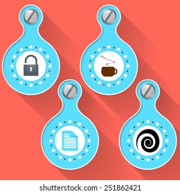Colored four abstract vector objects and icons