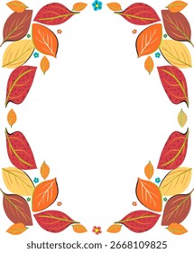 Ein farbiger Rahmen oder Hintergrund mit Herbstblättern und Blumen auf transparentem Hintergrund. Eine Waldlandschaft oder Blattstruktur. Die Farbe von Ocker, Beige und Braun. Ein Vektor.