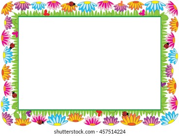 Colored frame for children with flowers and butterflies