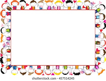 Colored frame for children with happy boys and girls