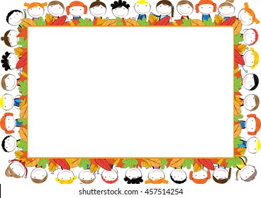 Colored frame for children with happy boys and girls