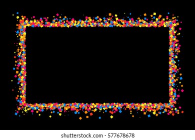 Colored frame isolated on black background. Colorful explosion of  confetti.  Flat design element. Vector illustration,eps 10.