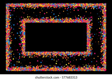 Colored frame isolated on black background. Colorful explosion of  confetti.  Flat design element. Vector illustration,eps 10.