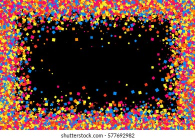 Colored frame isolated on black background. Colorful explosion of  confetti.  Flat design element. Vector illustration,eps 10.