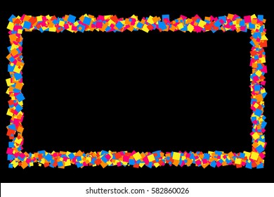 Colored frame isolated on black background. Colorful explosion of  confetti.  Flat design element. Vector illustration,eps 10