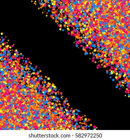 Colored frame isolated on black background. Colorful explosion of  confetti.  Flat design element. Vector illustration,eps 10