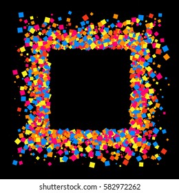 Colored frame isolated on black background. Colorful explosion of  confetti.  Flat design element. Vector illustration,eps 10