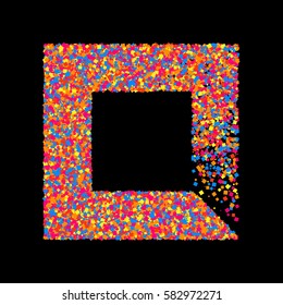 Colored frame isolated on black background. Colorful explosion of  confetti.  Flat design element. Vector illustration,eps 10