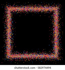 Colored frame isolated on black background. Colorful explosion of  confetti.  Flat design element. Vector illustration,eps 10