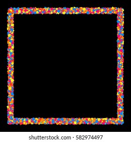 Colored frame isolated on black background. Colorful explosion of  confetti.  Flat design element. Vector illustration,eps 10