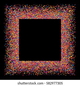 Colored frame isolated on black background. Colorful explosion of  confetti.  Flat design element. Vector illustration,eps 10